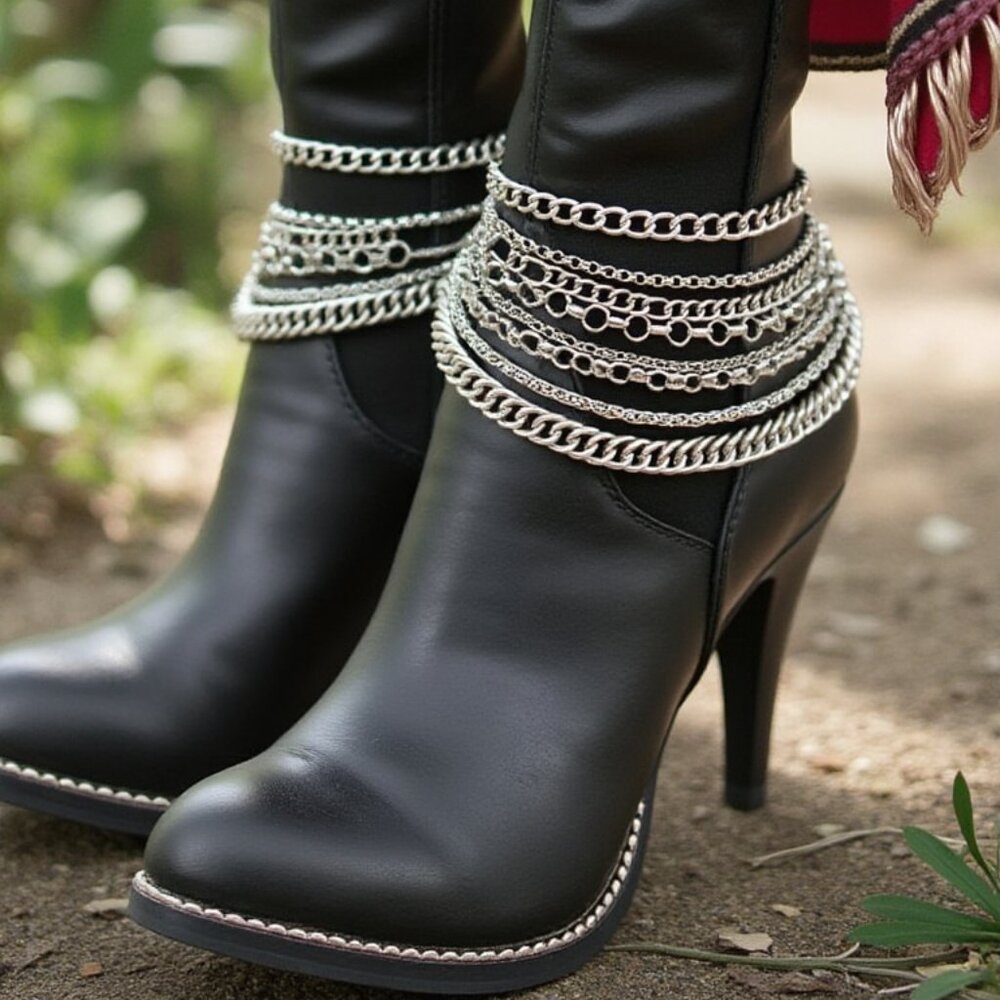 Hot Women Silver Metal Multi Strands Chain Boot Bracelet Shoe Charm Anklet Bling